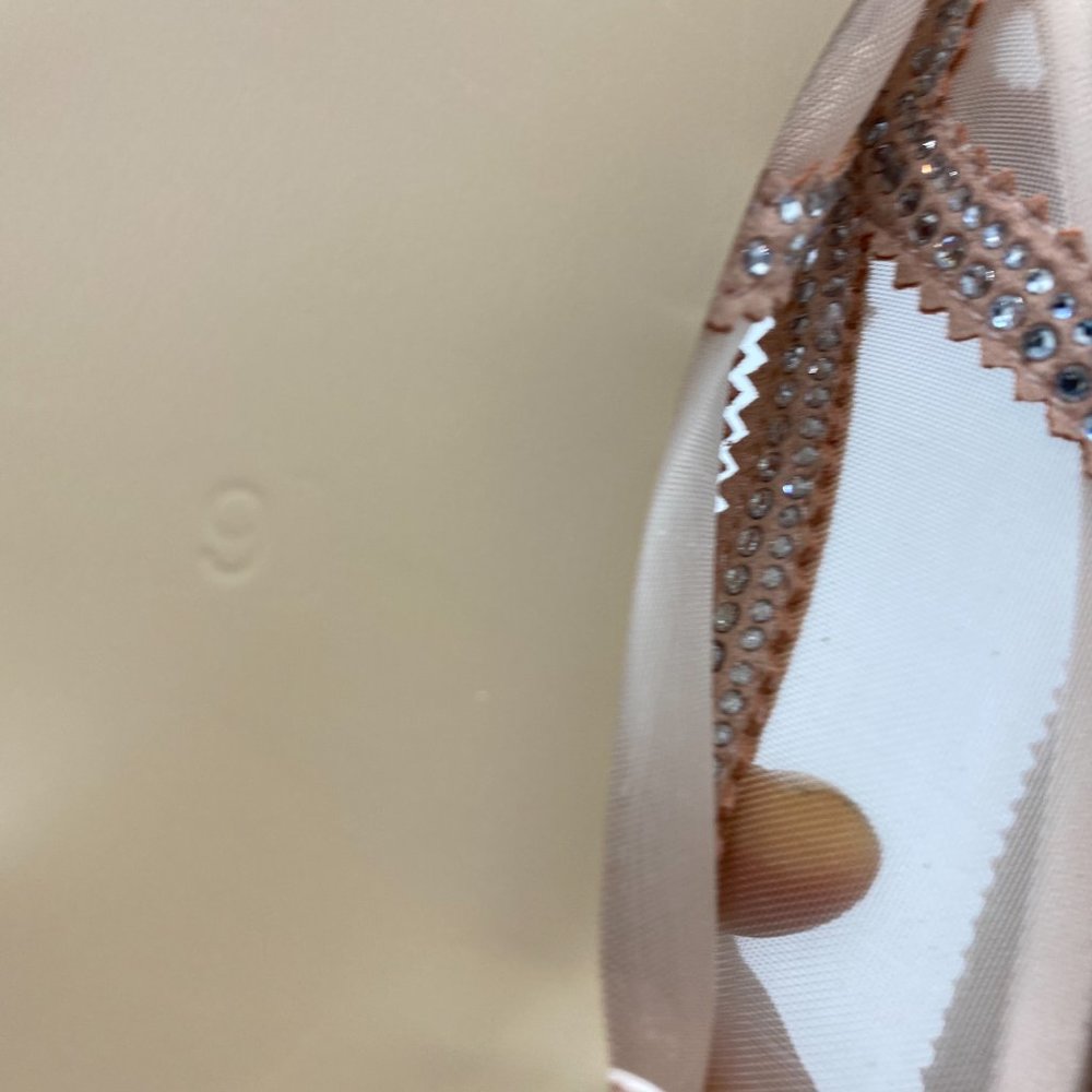XYD Nude Pink Pointed Toe Rhinestone Mesh Flat - Picture 9 of 11